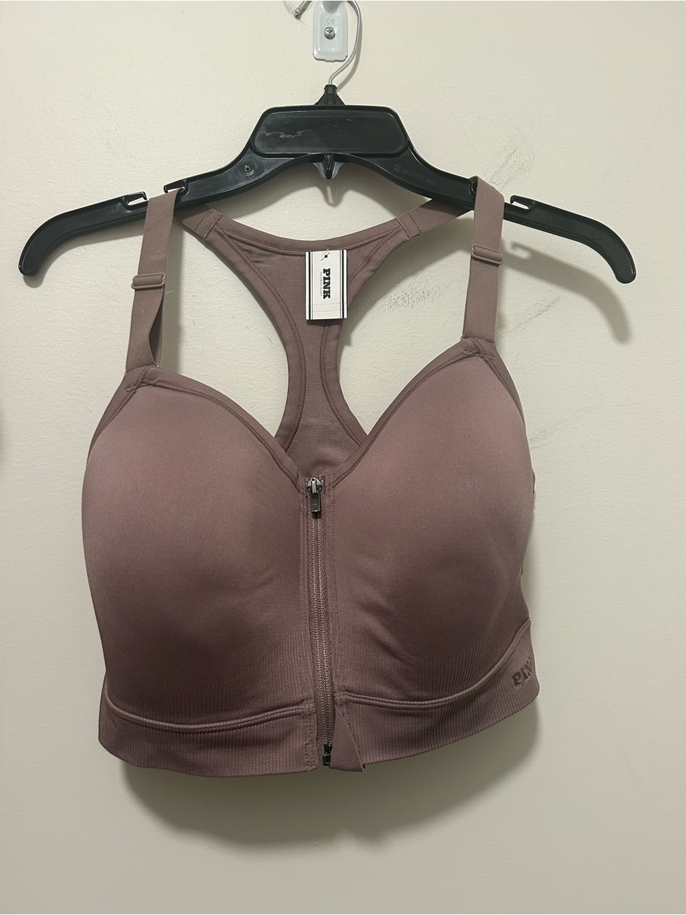 Victoria's Secret PINK Front-Zip Racerback Sports Bra - Mauve